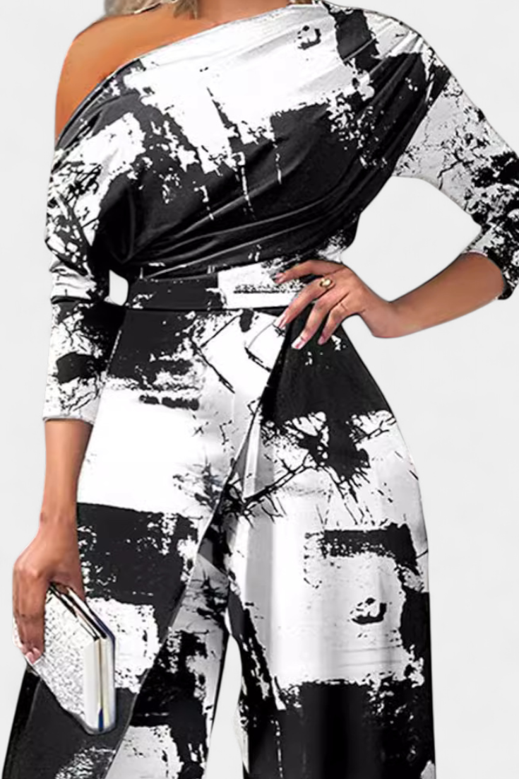 Brina™ - Asymmetrical Jumpsuit with Pearl-Embellished Shoulders and Straight Legs