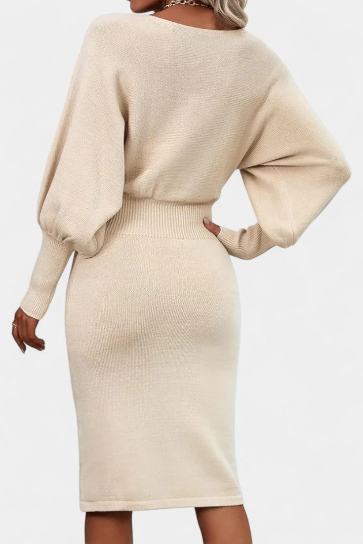 Abélise Long Sleeve Fitted Midi Knit Dress