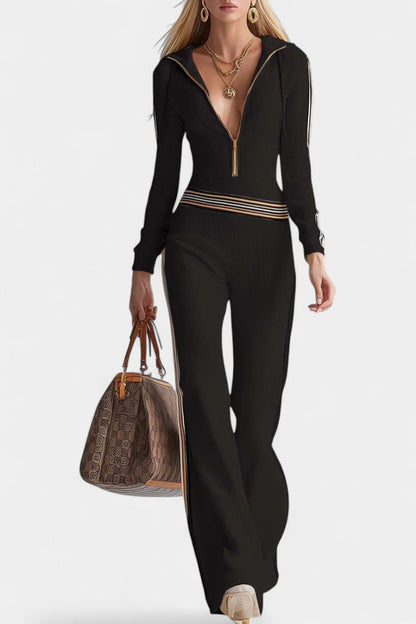 Angélise™ - Contrast Striped Hooded Knitted Jumpsuit