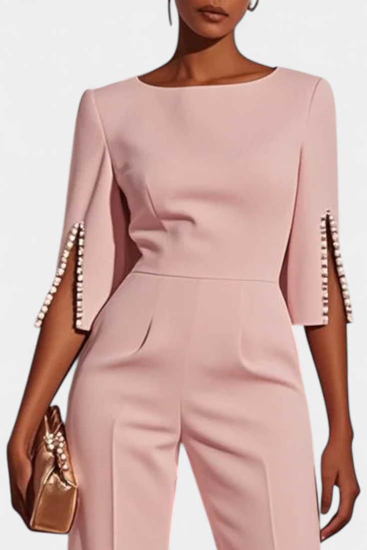 Chic™ - Three-Quarter Sleeve Jumpsuit with Pearl Accents