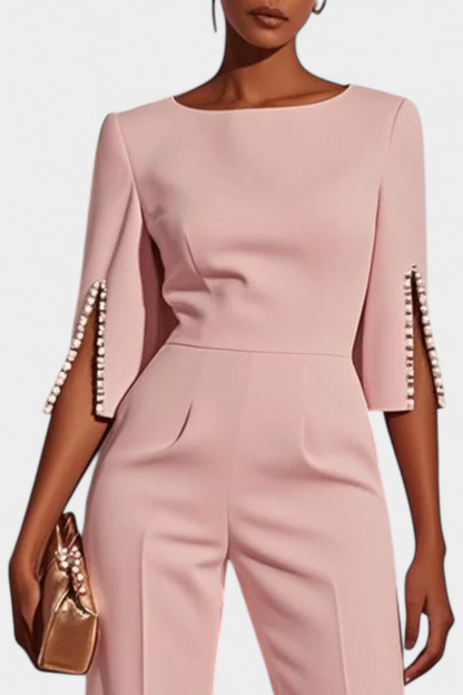 Chic™ - Three-Quarter Sleeve Jumpsuit with Pearl Accents