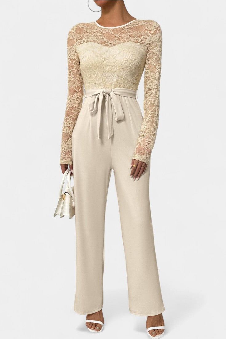Éviana™ - Chic Lace Jumpsuit with Adjustable Tied Waist