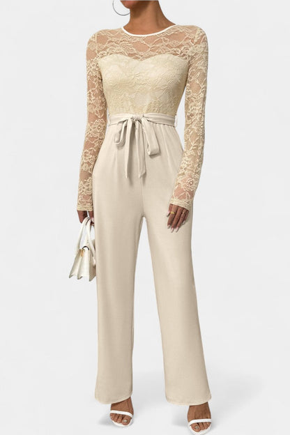 Éviana™ - Chic Lace Jumpsuit with Adjustable Tied Waist