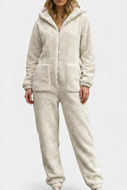 Noelle™ - Zip-Up Hooded Plush Jumpsuit