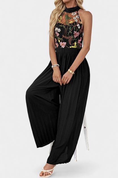 Maruja™ -  Floral Lace Halter Jumpsuit with Pleated Palazzo Pants