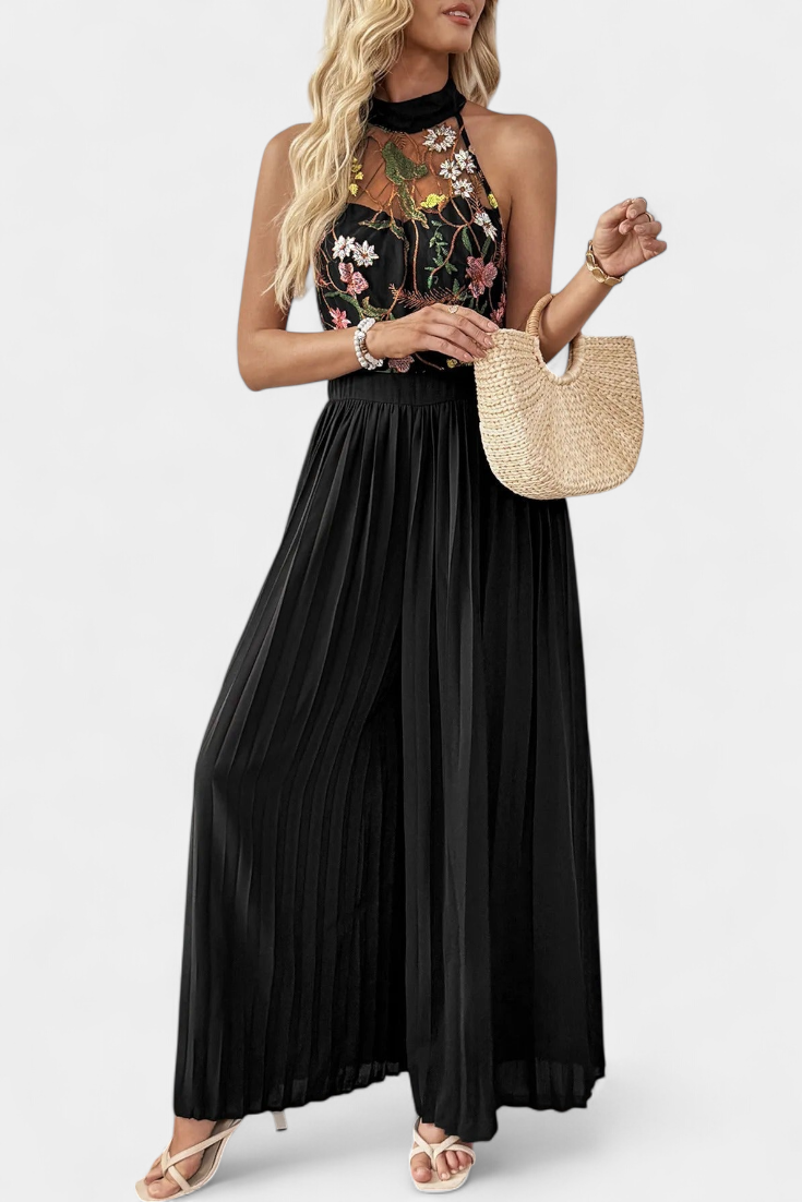 Maruja™ -  Floral Lace Halter Jumpsuit with Pleated Palazzo Pants