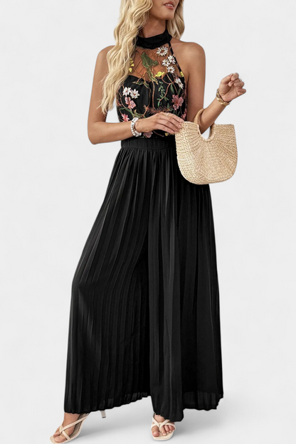 Maruja™ -  Floral Lace Halter Jumpsuit with Pleated Palazzo Pants