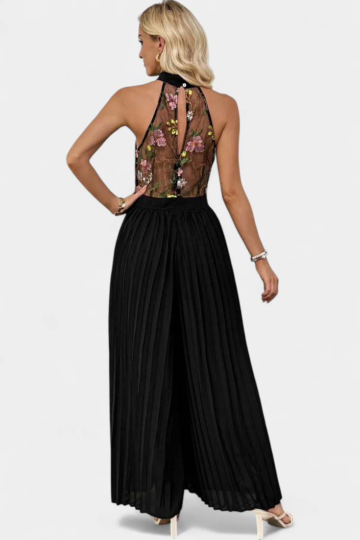 Maruja™ -  Floral Lace Halter Jumpsuit with Pleated Palazzo Pants