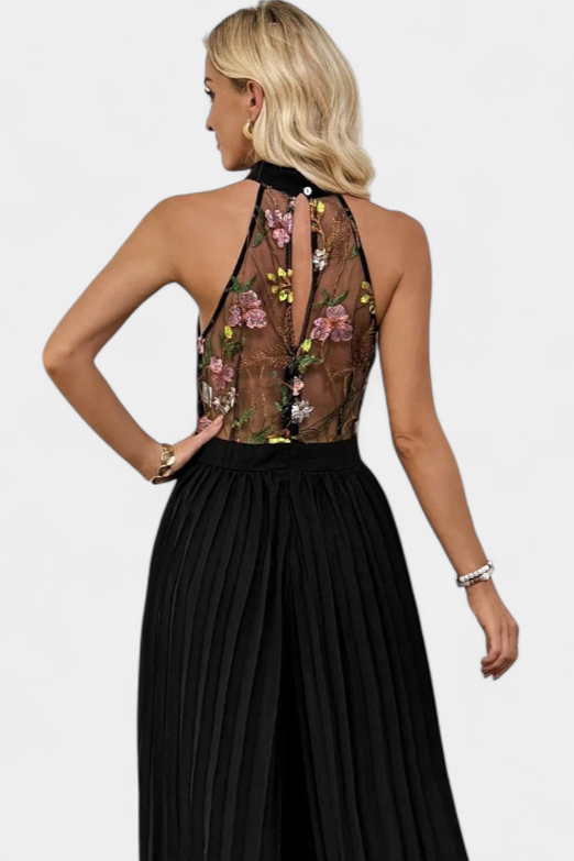 Maruja™ -  Floral Lace Halter Jumpsuit with Pleated Palazzo Pants