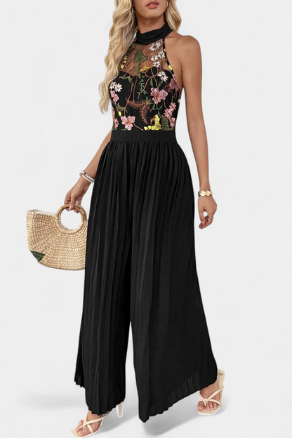 Maruja™ -  Floral Lace Halter Jumpsuit with Pleated Palazzo Pants