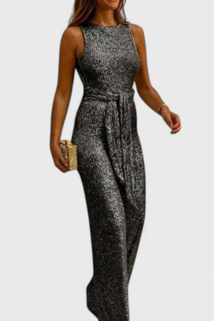 Adele™ -  Adjustable Waist Long Sequin Jumpsuit