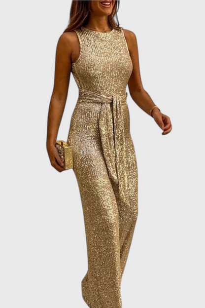 Adele™ -  Adjustable Waist Long Sequin Jumpsuit
