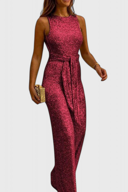 Adele™ -  Adjustable Waist Long Sequin Jumpsuit