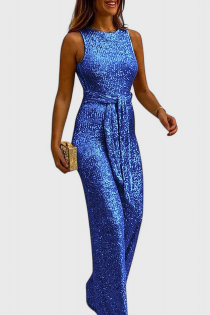 Adele™ -  Adjustable Waist Long Sequin Jumpsuit
