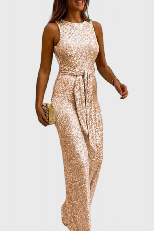Adele™ -  Adjustable Waist Long Sequin Jumpsuit