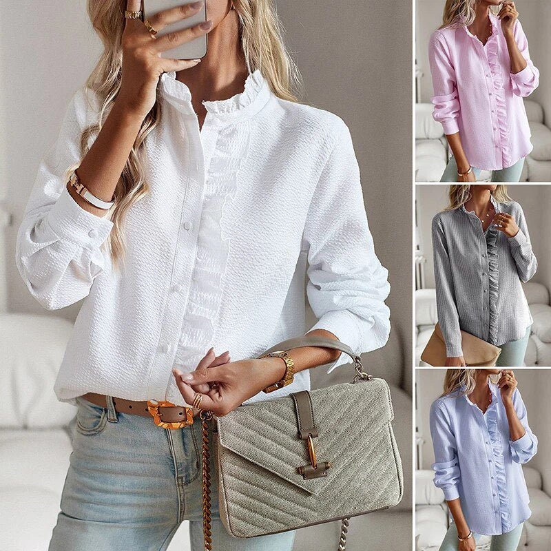 Petra™ | Elegant Long Sleeve Blouse with Cuff Collar